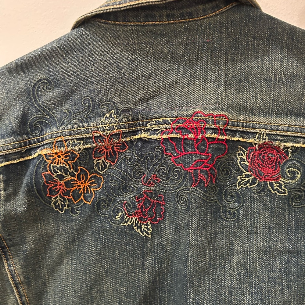 Fiorucci Blue and Red Embroidered Jean Jacket